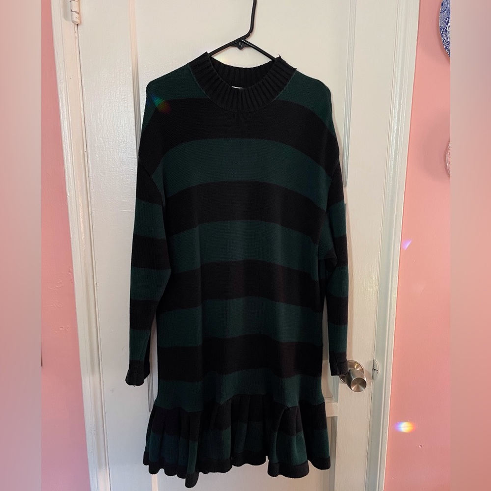 Vintage Betsey Johnson Green and Black Stripe Punk Label Sweater Dress